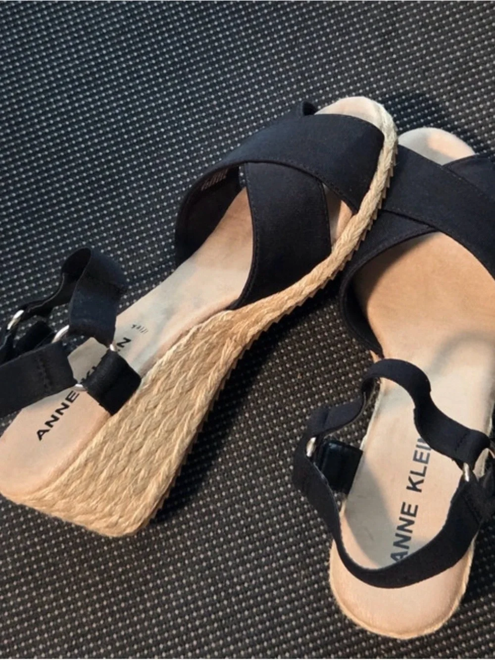 Anne Klein Black Espadrille Wedge Sandals
